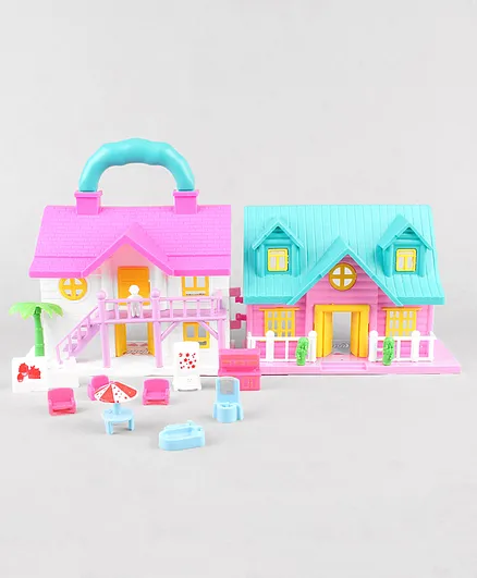 Toytales Doll House Toy Set Of 2 Houses Multicolor Height 18 cm (Design May Vary)