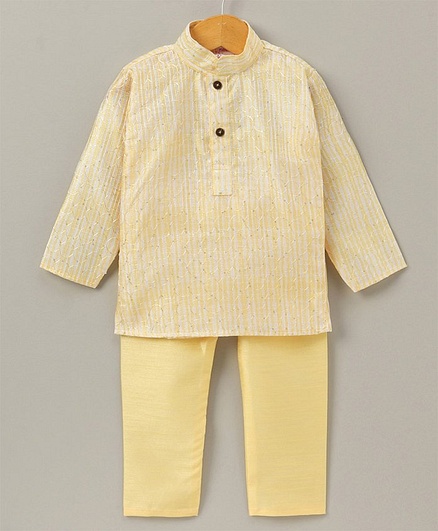 Ridokidz Full Sleeves Embroidered Kurta And Pyjama -Yellow
