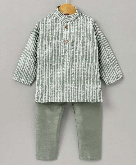 Ridokidz Full Sleeves Embroidered Kurta And Pyjama - Green