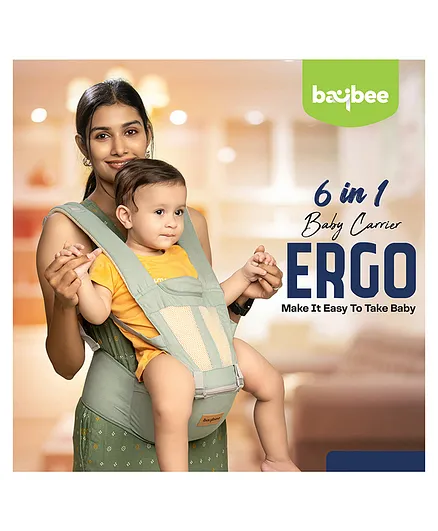 Baybee 6 in 1 Ergo Hip Seat Baby Carrier with 6 Carry Positions Baby Carrier Cum Kangaroo Bag with Safety Belt - Green