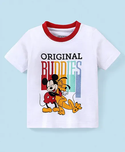 Babyhug Cotton Knit Half Sleeves T-Shirt Disney Mickey Print - White