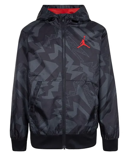 JORDAN Kids Full Sleeves Front Zip Closure Windbreaker Essential Jacket - Black