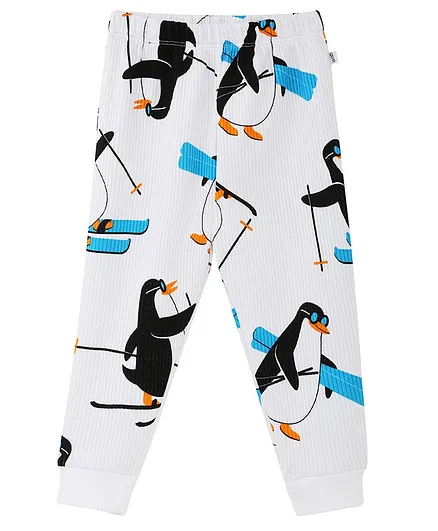 Plan B 80% Cotton 20% Polyester Penguin Party Printed Thermal Pants - White