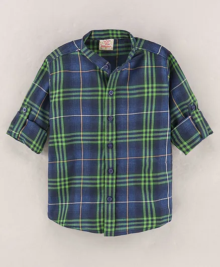 Rikidoos Full Sleeves Checked Shirt - Green & Blue