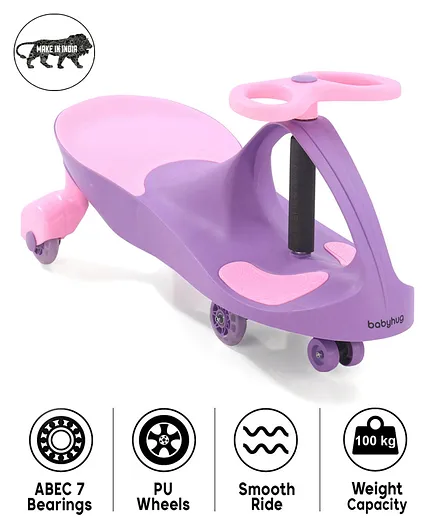Babyhug Champion Kids Swing Car With LED Wheels - Purple Pink