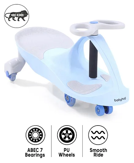 Babyhug Champion Kids Swing Car With LED Wheels - Blue Grey