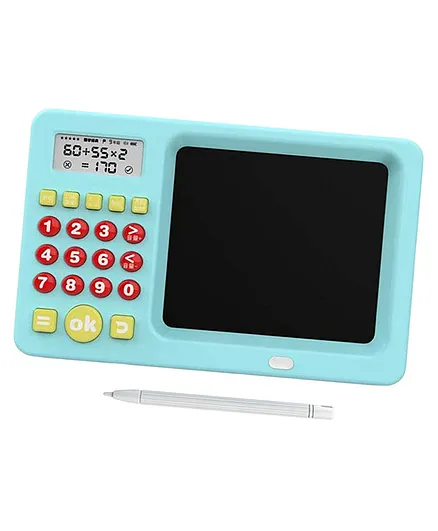 HAPPY HUES 2 in 1 Electric Math Calculator Toy Tablet with LCD Screen for Kids Blue