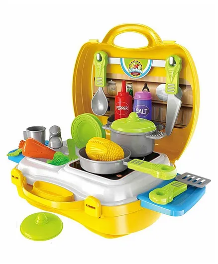 Dhawani Kitchen Cooking Pretend Play Kit With Toy Briefcase Yellow - 26 Pieces