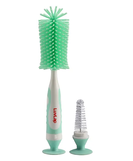 LuvLap 2 in 1 Silicone Bristle Bottle & Nipple Cleaning Brush - Green
