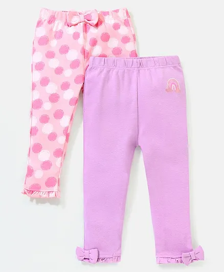 Babyoye Cotton Eco Consious Full Length Solid & Polka Print Leggings Pack Of 2 - Pink