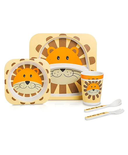 ADKD Eco Friendly Bamboo Fiber Tiger Themed Feeding Set Multicolor - 5 Pieces