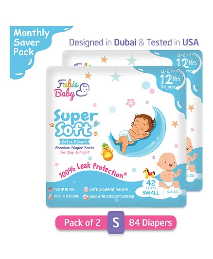 Fabie Baby Pant Style Diaper Small Size Pack of 2  - 84 Pieces