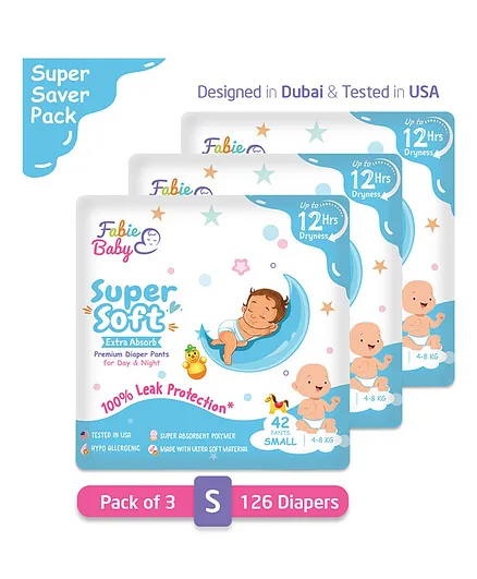Fabie Baby Pant Style Diaper Small Size Pack of 3  - 126 Pieces