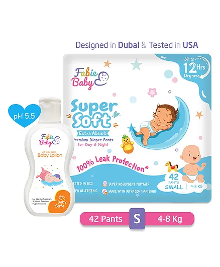 Fabie Baby Small Pant Style Diaper Pack of 42 with Baby Lotion - 250 ml