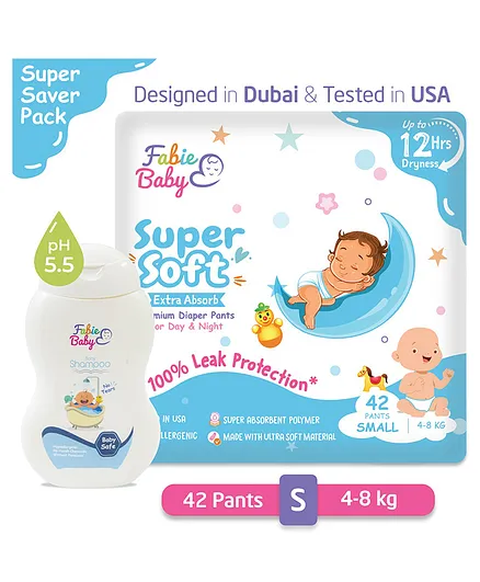 Fabie Baby Small Pant Style Diaper Pack of 42 with Baby Shampoo - 250 ml