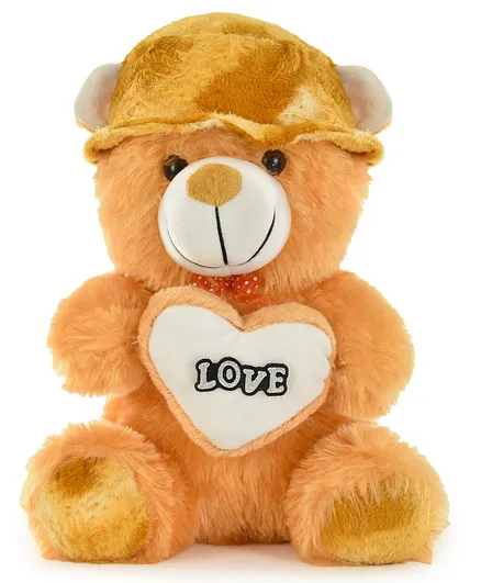 GoldenHub Teddy Bear Sitting with Cap Brown with Heart - Height 30 cm