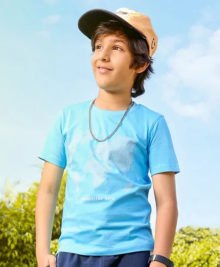 Pine Kids Half Sleeves Splish Splash Biowashed T-Shirt - Blue