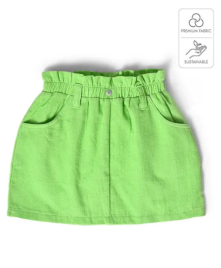 Mi Arcus 100% Cotton Solid Corduroy Skirt - Green