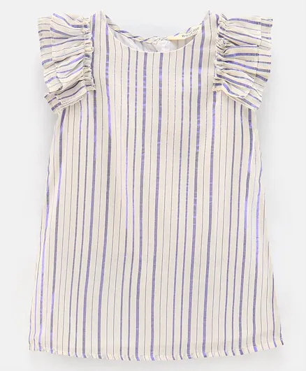 Bonfino Frill Sleeves Dress Stripes Print- White