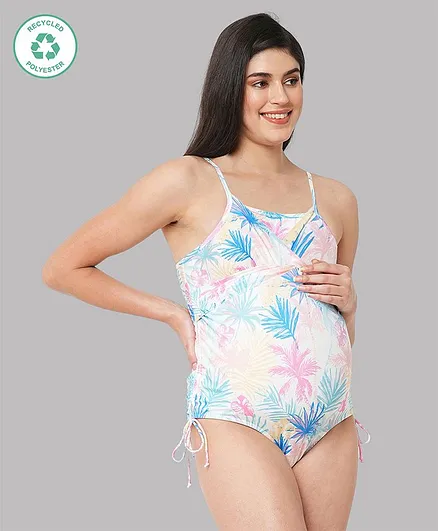 Ecomama Sleeveless Tropical Printed Overlap Swimsuit Multicolour