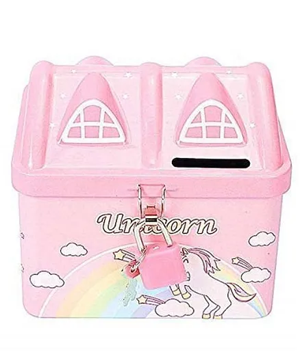 New Pinch House Shape Metal Coin Piggy Bank with Lock and Key - Color May Vary