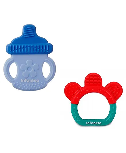 Infantso Non-Toxic Food-Grade Silicone Baby Teether BPA-Free for Pain-Relief Easy Teething Pack of 2 - Blue Orange