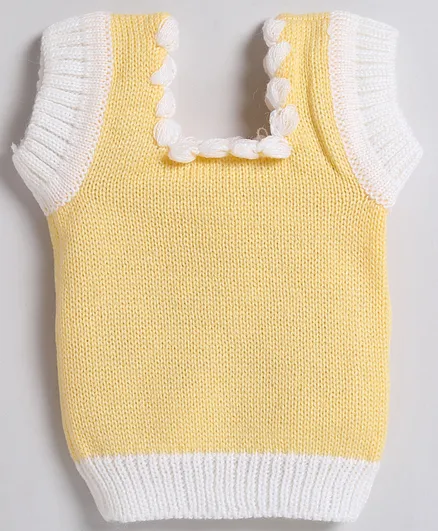 Little Angels Short Sleeves Handmade Crochet Neck Detailing Self Design Sweater Vest - Yellow