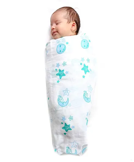 Kaarpas Premium Organic Cotton Muslin Baby Wrap Swaddle - Moon & earth Small Size