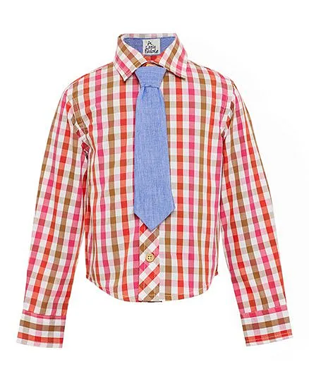 A Little Fable Full Sleeves Check Shirt With Tie - Multi Color