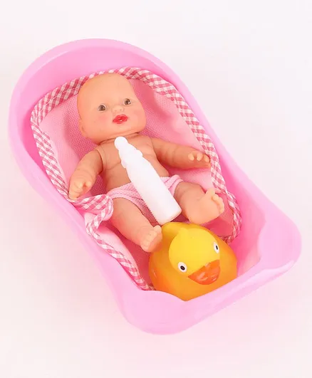 Speedage Bubble Baby Doll In Bath Tub Pink - Length 21 cm