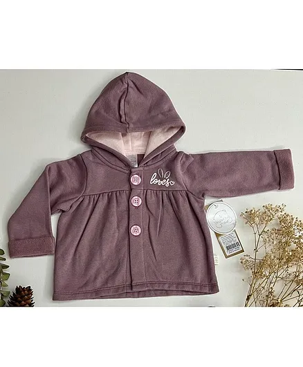 LilSoft Full Sleeves Love So Embroidered Hooded Jacket - Mauve