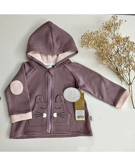 LilSoft Full Sleeves Cat Printed & Applique Detail Hooded Jacket - Mauve