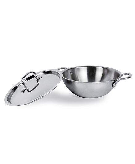 USHA SHRIRAM Triply Stainless Steel Kadai with Lid - Silver