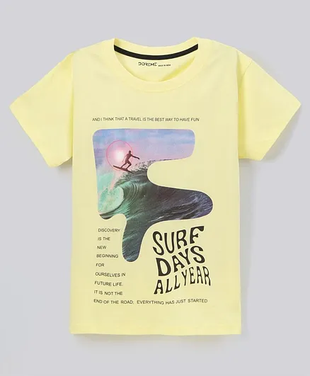 Doreme Cotton Single Jersey Half Sleeves T-Shirt Text Print - Yellow
