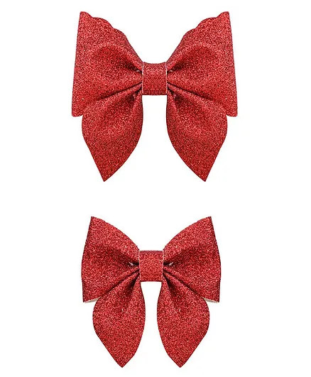 Aye Candy Set Of 2 Big Mommy Small Daughter Sailor Bow On Aligator Hair Clips - Red