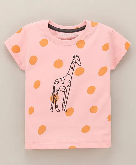 Doreme Cotton Single Jersey Half Sleeves Top Giraffe Print - Pink