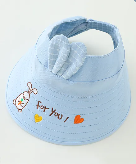 Babyhug Free Size Bucket Hat Text Embroidered & Ear Applique - Blue