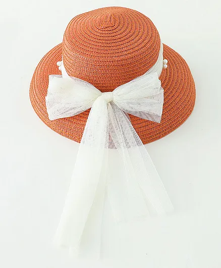 Babyhug Straw Hats With Bow Applique -Orange