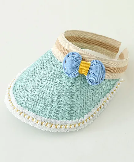 Babyhug Crochet Straw Hat With Bow   Green - Diameter 37 cm