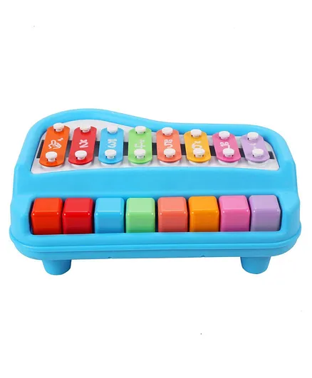 VGRASSP 2 in 1 Piano Xylophone Musical Instrument with 8 Key Scales with Music Cards Songbook - Blue