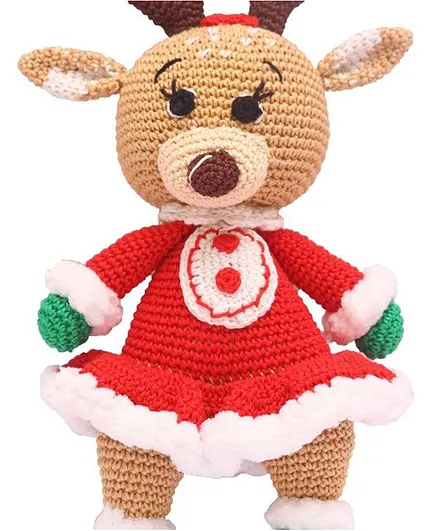 Handcrafted Amigurumi  Christmas Soft Toy Girl Reindeer- Multicolor