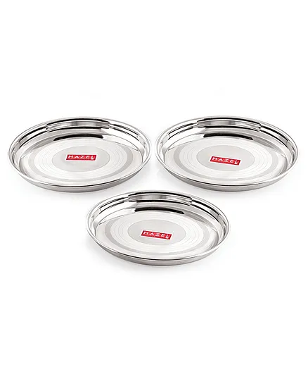 HAZEL Stainless Steel Plate Set For Dinner Thali Set Steel Dinnerware  Pack of 3 - Silver