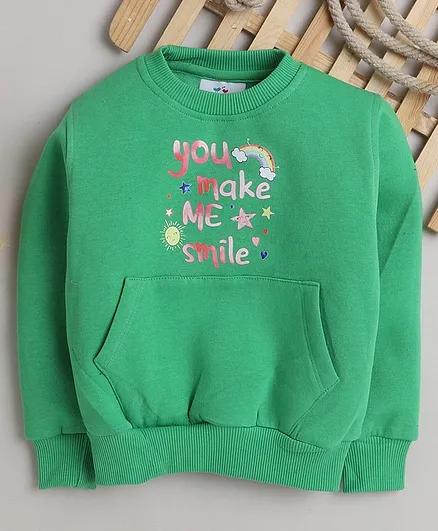Knitting Doodles Full Sleeves You Make Me Smile Printed Sweatshirt - Green