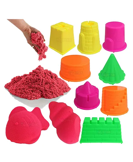 Toyshine 1 Kg Creative Sand for Kids with Free 8 pcs Castle Molds 1 Bonus Mold Kids Activity Toy Soft Sand Clay - Red