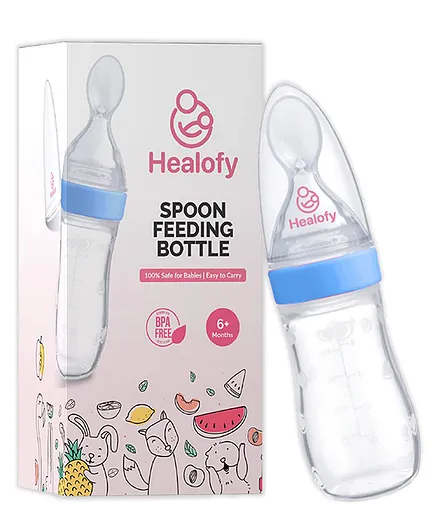 Healofy Silicone Squeezy Soft Spoon Food Feeder Bottle Blue - 125 ml