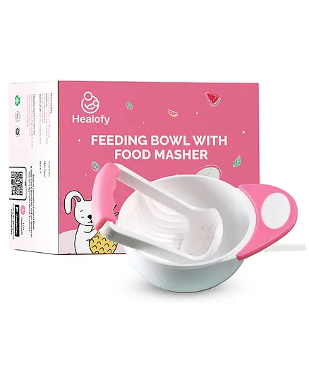 Healofy Baby Food Feeding Bowl and Masher - Pink