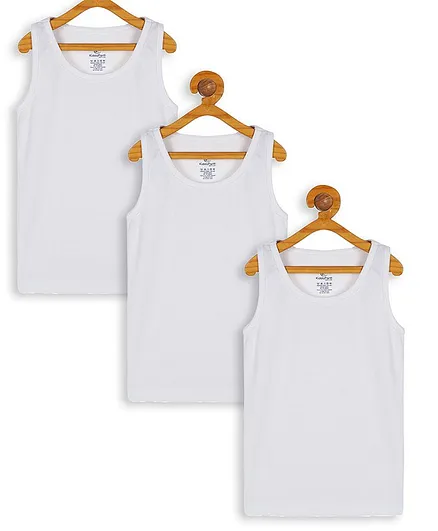Kiddopanti Pack Of 3 Solid Fine Ribbed Vests - White
