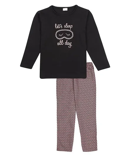 RAINE AND JAINE Full Sleeves Lets Play All Day Printed Nightsuit - Black