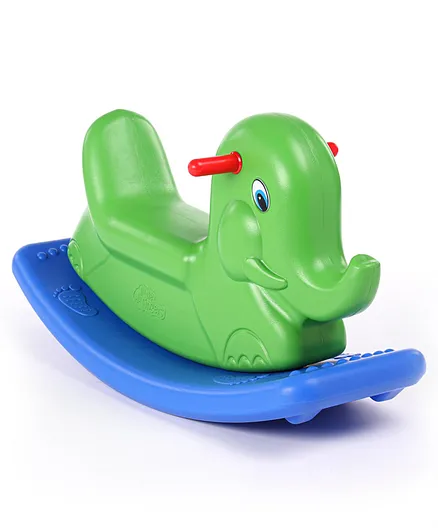Little Fingers Elephant Shaped Rocking Ride On - Blue And Green