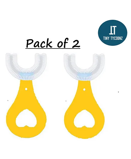Tiny Tycoonz Soft Sillicone U Shaped Toothbrush Pack of 2 - Yellow